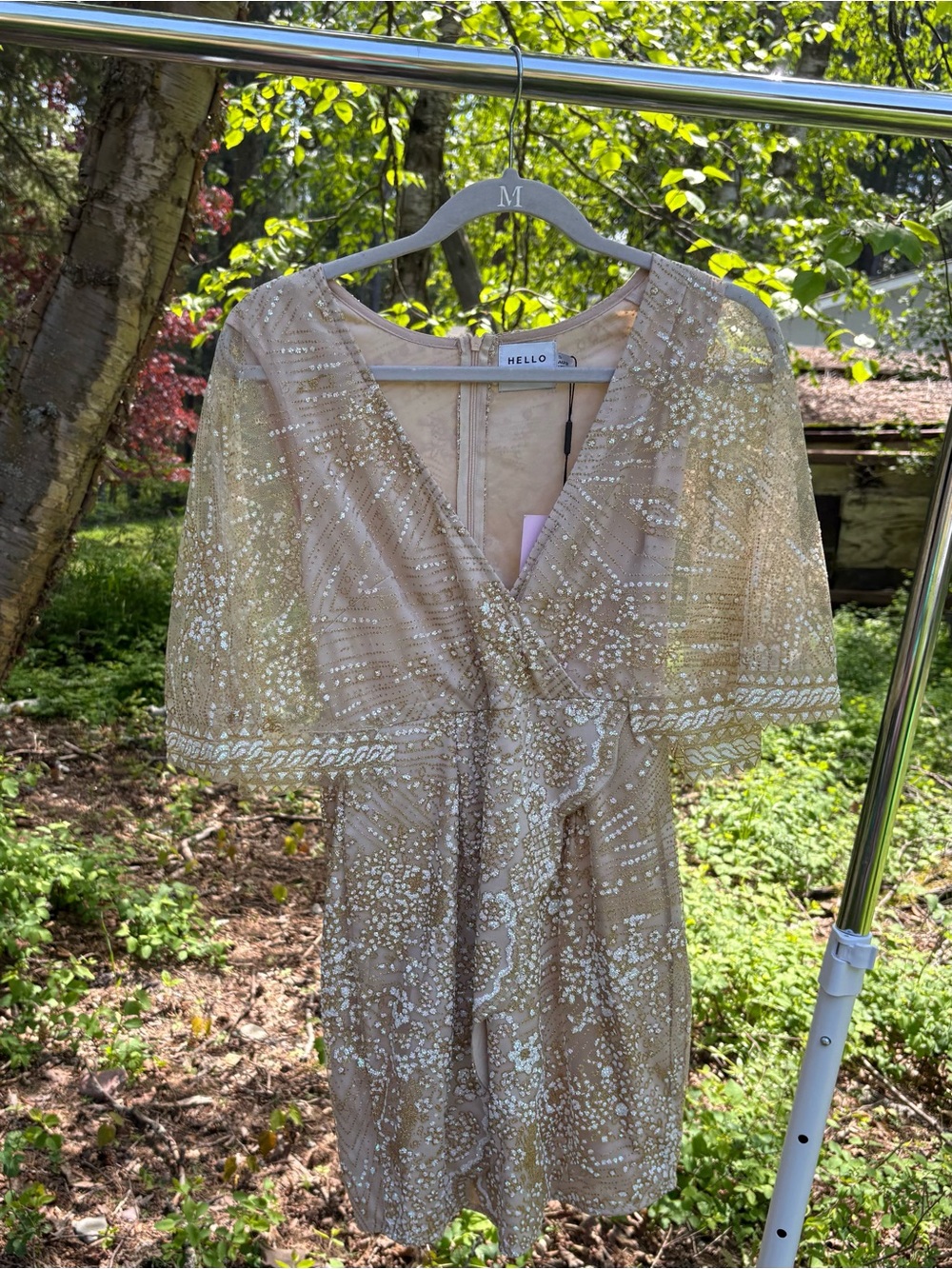 Hello Molly Champagne Sequin V-Neck Mini Dress